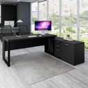 Ver imagem 1 de Mesa para Escritório com Armário Lateral e Gaveteiro Mesa Dinâmica Diretor 3 Gavetas 170cm Preto