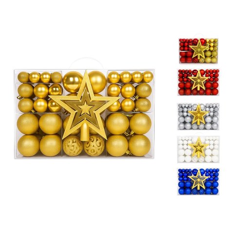 Kit 100 Bolas Dourado Mista Lisa Glitter Decoração Enfeite Árvore Natal e Ponteira (Brinde) Luvinco