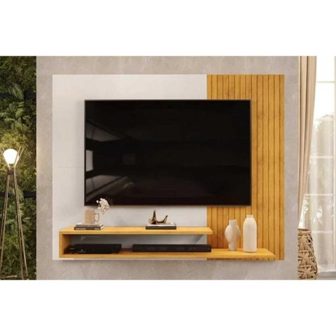 Painel Quarto P/ Tv até 50 Polegadas Nando Ripado C/ Prateleira 136x107cm Cedro/bali - Dj Móveis
