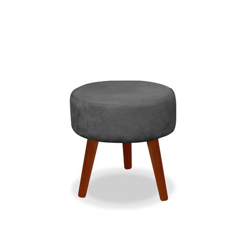 Puff Redondo Decorativo Panqueta de Apoiar Os Pés Suede Cinza Escuro