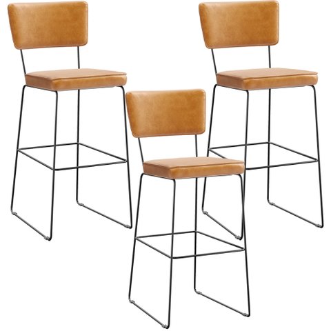 Kit 3 Banquetas Altas Cozinha Sala Jantar Base em Aço Fixa Allana L02 Couríssimo Whisky - Lyam