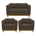 Ver imagem 1 de Kit Sofá 2 Lugares e 2 Poltronas Europa Suede Marrom Doce Sonho Móveis