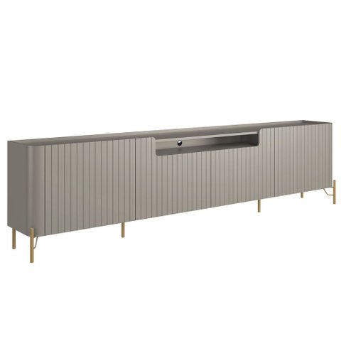 Rack para Sala de Estar Tv 85 Pol 4 Portas Brise Pés Industrial Dourado Alef I03 Grigio - Lyam Decor