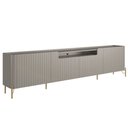 Ver imagem 1 de Rack para Sala de Estar Tv 85 Pol 4 Portas Brise Pés Industrial Dourado Alef I03 Grigio - Lyam Decor