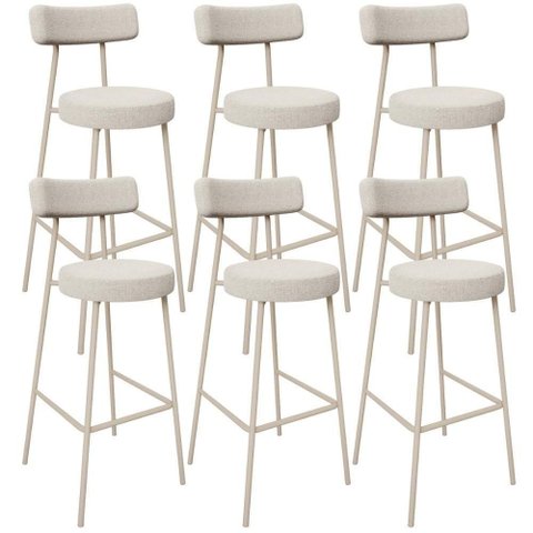 Kit 06 Banquetas Alta Bar Cozinha Sala de Jantar Aço Milão Arena L02 Bouclê Bege - Lyam Decor