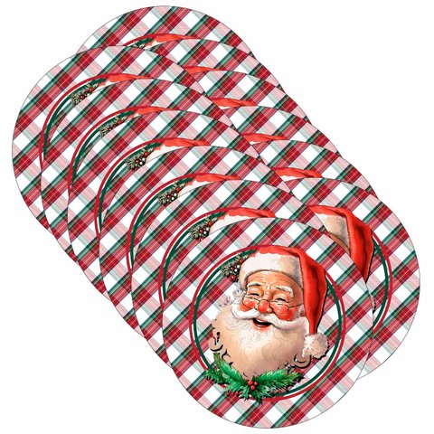 Kit Sousplat Natal Noel Xadrez Nsw 12 Peças com Base