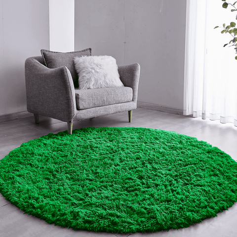 Tapete Saturs Shaggy Pelo Alto Verde  Redondo 100 cm Tapete para Sala e Quarto