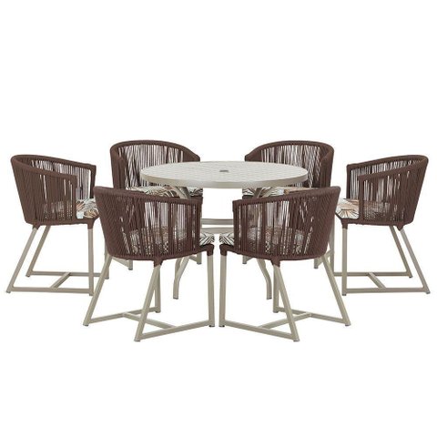 Mesa e 6 Cadeiras de Jantar Noronha Fendi E6 Trama Original Marrom