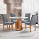 Ver imagem 1 de Mesa Kansas 100cm 4 Cadeiras Canela Tampo Redondo Plus Vidro Off White