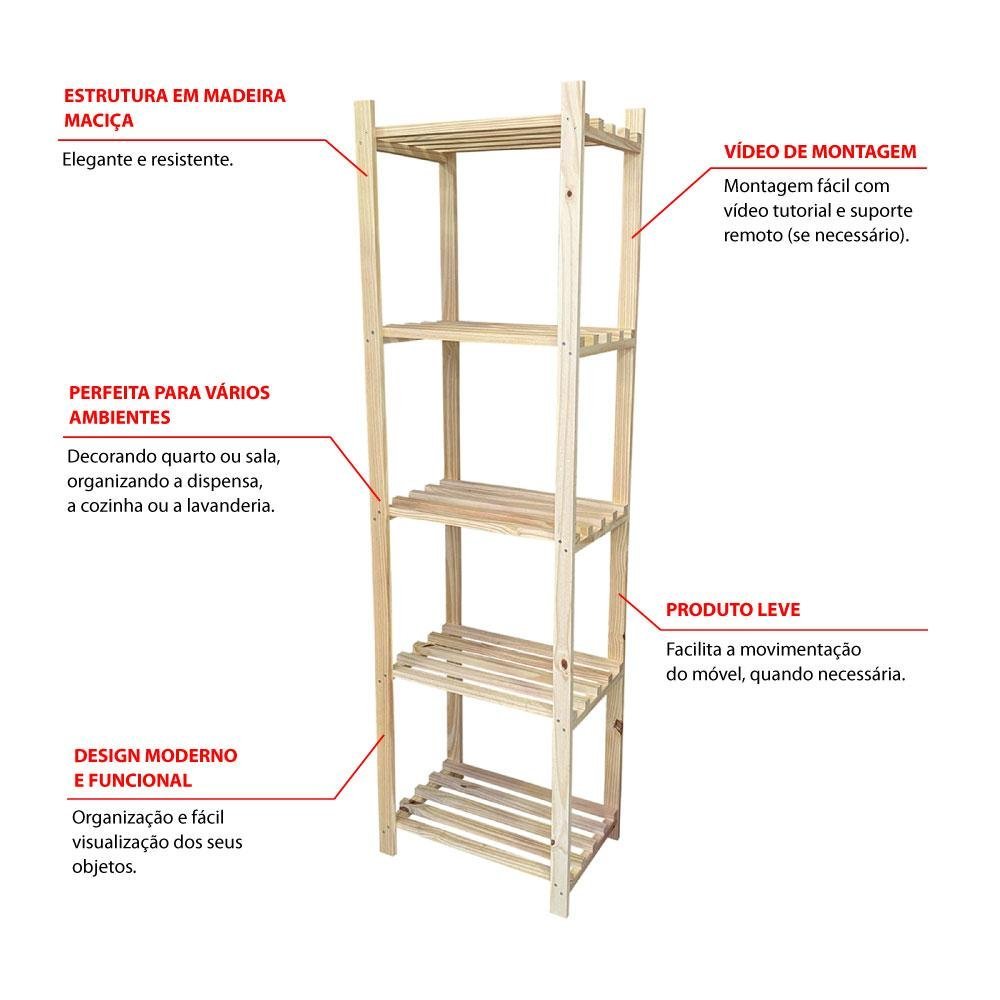 Estante Armário Livreiro com 5 Prateleiras em Madeira Multiuso Organizador para Quarto, Sala e - 4