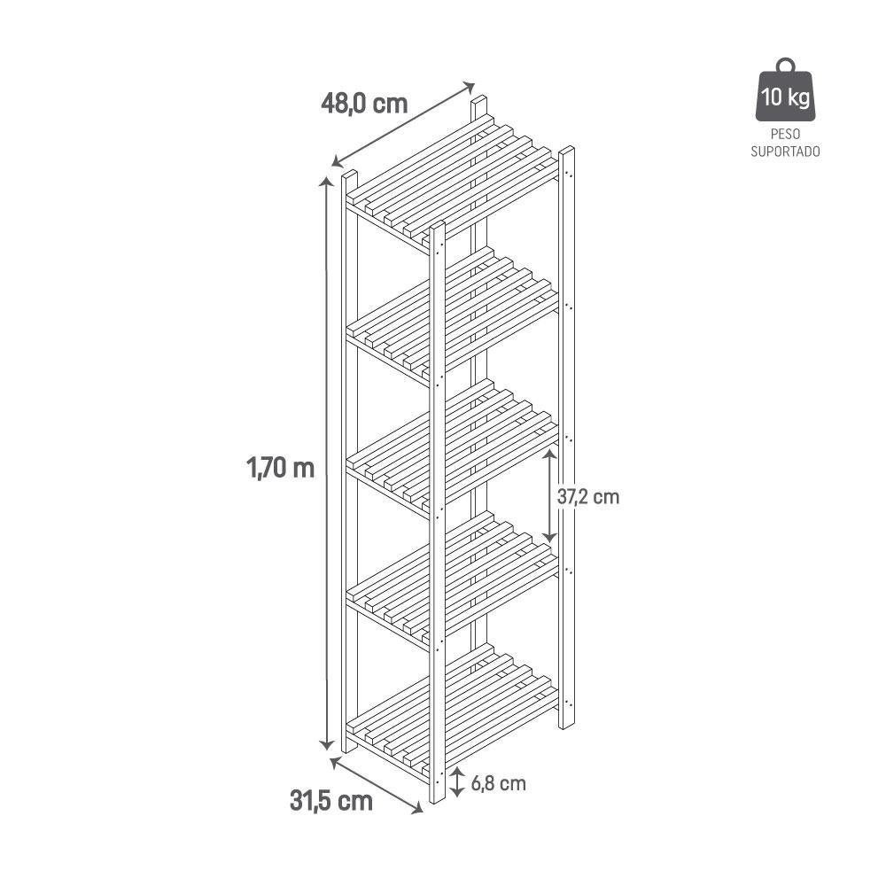 Estante Armário Livreiro com 5 Prateleiras em Madeira Multiuso Organizador para Quarto, Sala e - 3