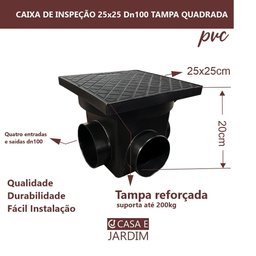 Kit 2 Caixa de Inspeção Dn100 Passagem Gordura 25x25cm 5 Lts - 6