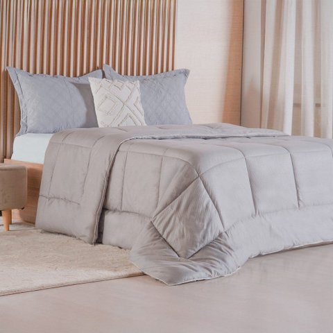 Edredom Prime Casal 3d Embossed 100% Poliéster 180x220cm Cinza Soft