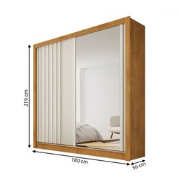 Guarda-roupa Lugano 2 Portas 4 Gavetas com Espelho Ripado 100% Mdf Peroba/off White - Mademarques - 4