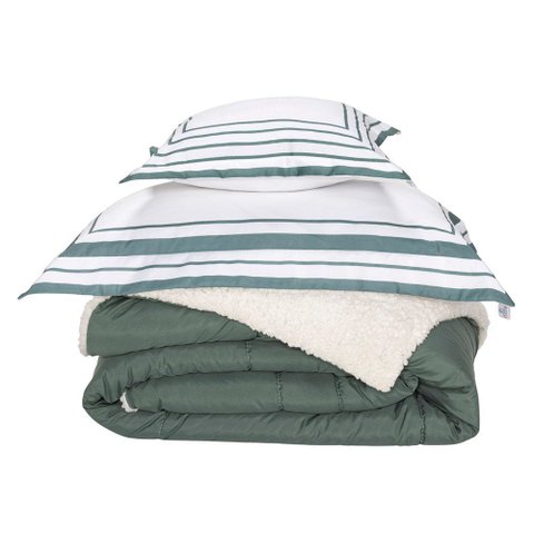 Kit Edredom Solteiro Coberdrom Soft Hipercal/sherpa 3 Peças - Verde - 100% Poliéster