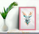 Ver imagem 1 de Quadro Decorativo Cervo Abstrato + Vidro 33x25 Escritório:rosa