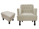 Ver imagem 1 de Kit Poltrona Decorativa Julia + Puff Luis Xv Suede Bege Pés Madeira Ms Decor