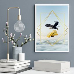 Quadro Arquétipo Sucesso Financeiro - Águia Ouro 45x34cm:madeira Preta - 2