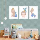 Ver imagem 2 de Kit 3 Quadros Grandes Quarto Infantil Sereinha 60x48cm:moldura Branca