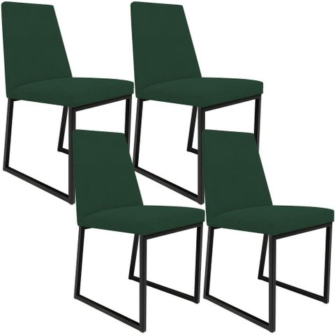 Kit 04 Cadeiras Para Sala Jantar Base Aço Industrial Preto Dafne L02 Suede Verde Musgo - Lyam 