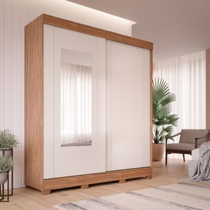 Guarda Roupa com Espelho 2 Portas 3 Gavetas Ilhéus Cinamomo Off White