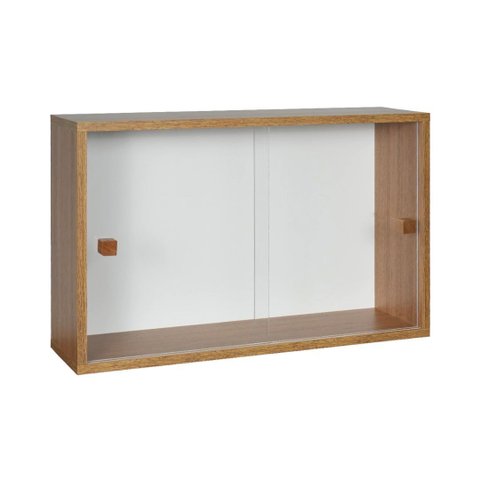 Armário Kit 64x18 Freijó com Portas de Correr Acrílico e Puxador Montante Natural