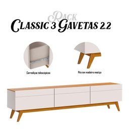 Rack Bancada Ambiente Classic 3 Gavetas 2.2 Off White Nature - Imcal - 6