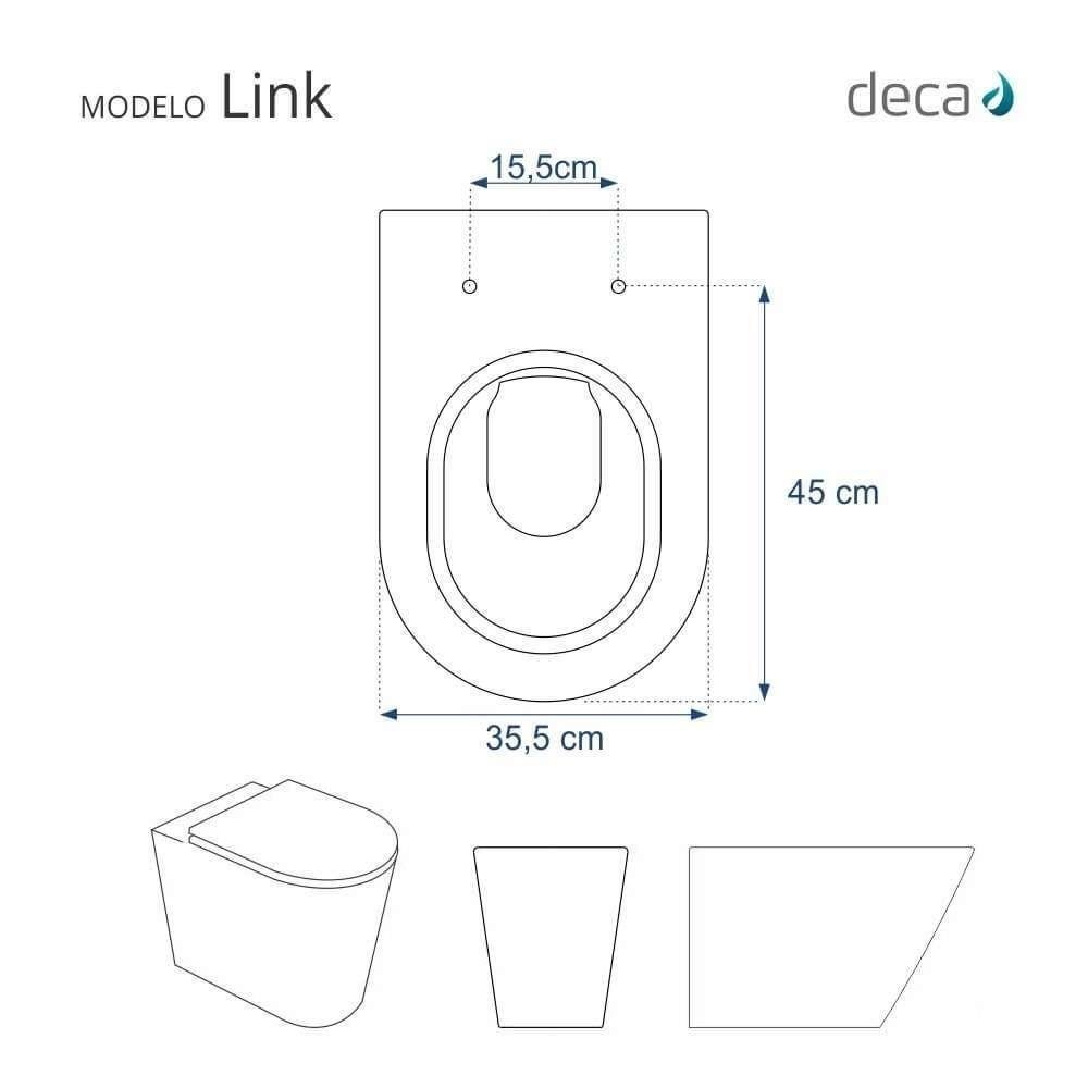 Tampa de Vaso Laqueado com Amortecedor Link/lk Branco para Bacia Deca com Ferragem Dourada - 4