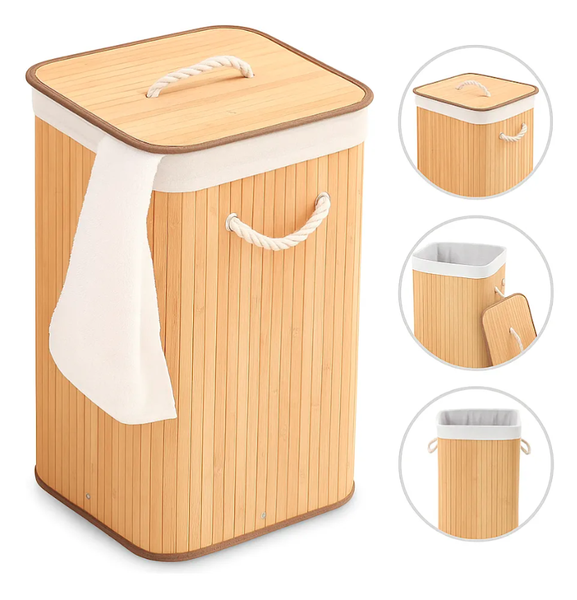 Cesto Roupa Suja Bambu Banheiro Lavanderia Grande 70 Litros:70 Litros - 3
