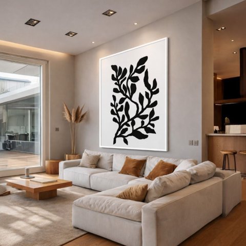 Quadro Canvas Abstrato Silhueta Black 90x60cm Mold Branca