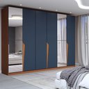 Ver imagem 1 de Guarda-roupa Casal Luxe 2,42 Metros 6 Portas 4 Gavetas com Espelho Freijó/azul - Panorama Móveis
