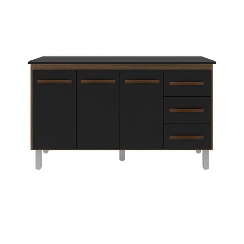 Kit Balcão Gabinete 138cm Carina Savana/preto com Tampo 140cm Preto
