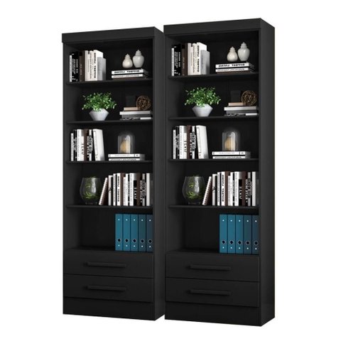 Livreiro Oslo com Prateleiras para Livros Preto Fosco (2 Unidades)