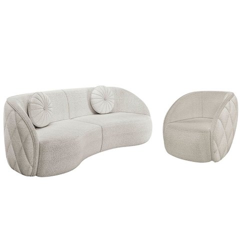 Sofá Decorativo 4 Lugares 318cm com Almofadas e Poltrona Zion M22 Bouclê Branco - Mpozenato