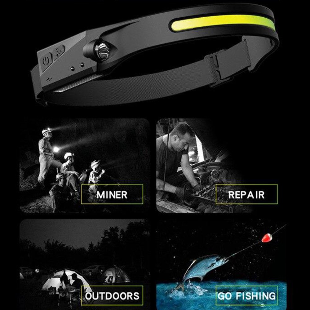 Lanterna De Cabeça Sensor Movimento Led Cob Xpe Usb Multiuso Camping Oficiona Pesca Ciclismo - 9