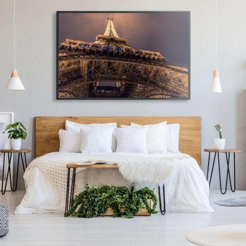 Quadro Torre Eiffel Iluminada 90x60 Cm Tecido Canvas