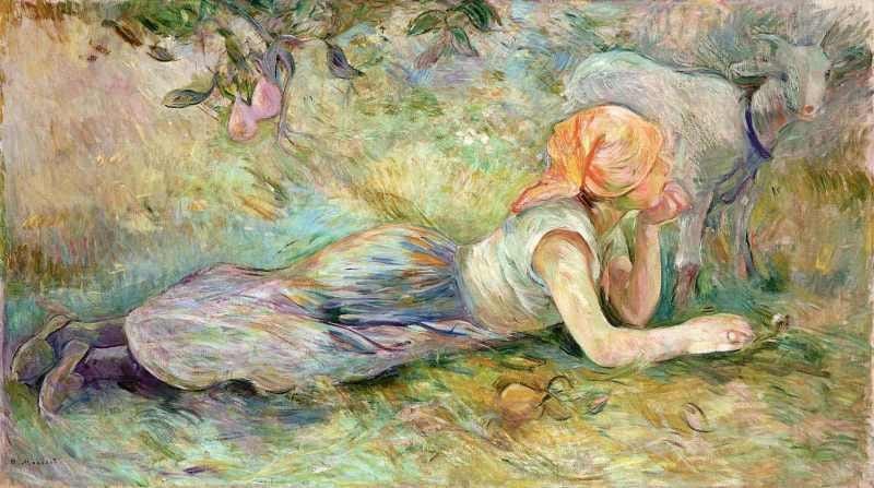 Pastora Deitada - Morisot - Tela 50x89 Para Quadro - 1