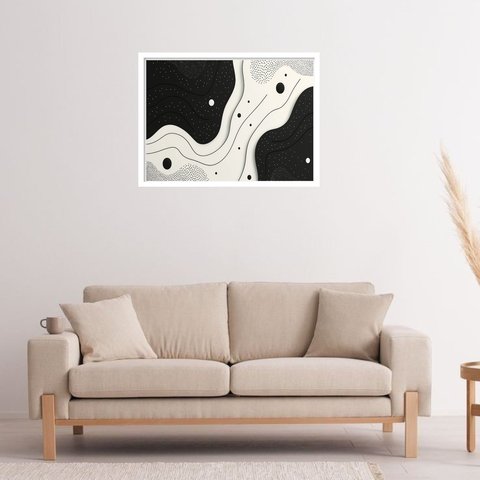 Quadro Decorativo Preto Branco Ondulados Abstrato - 50x70cm:moldura Branca