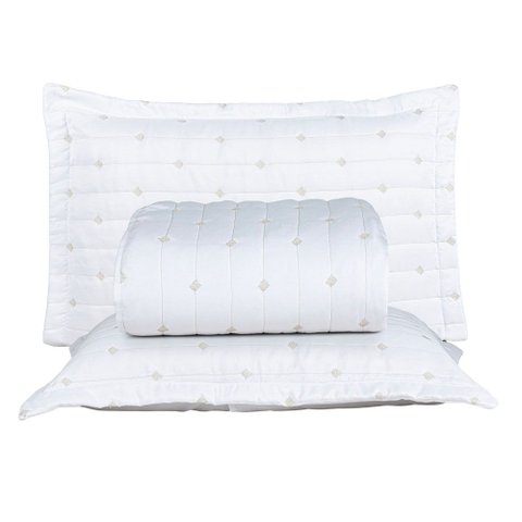 Kit Cobre Leito Rubine Queen Bordado Micropercal 400 Fios Colcha Liso 3 Peças Branco