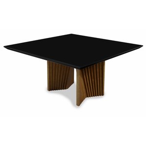 Mesa de Jantar Paolla 8 Lugares 150x150cm Madeira Maciça Tampo com Vidro - Preto/imbuia