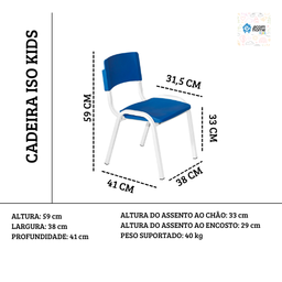 Kit 10 Cadeira Iso Infantil Azul Escolar e Creche - 6