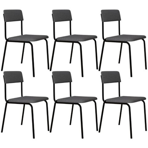 Kit 06 Cadeiras Estofada para Sala de Jantar Sense Preto C01 Linho Cinza Claro - Lyam Decor