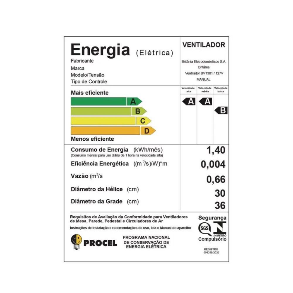 Ventilador 40cm Britânia Bvt400 Maxx Force 127v com 6 Pás e 3 Velocidades - 6