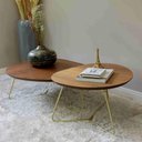 Ver imagem 3 de Mesa de Centro Infinity Baixa e Alta Nogueira com Base Gold - 67432