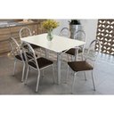 Ver imagem 1 de Conjunto: Mesa Sala Jantar Elba Tampo Madeirado C/ Vidro 120cm e 6 Cadeiras Holanda Cromada/off