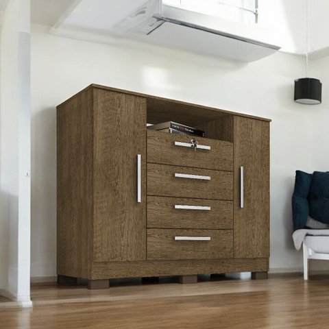 Cômoda London 2 Portas e 4 Gavetas Malbec