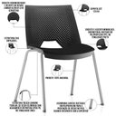 Ver imagem 3 de Kit 04 Cadeiras Empilhável Fixa Liked F02 Base Aço Cinza Preto - Lyam Decor
