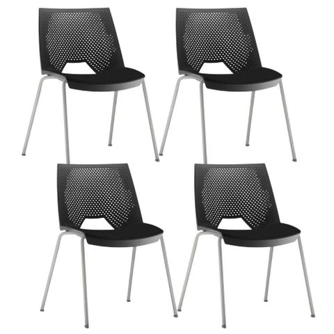 Kit 04 Cadeiras Empilhável Fixa Liked F02 Base Aço Cinza Preto - Lyam Decor