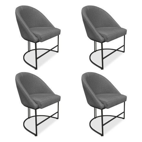 Kit 04 Cadeiras Poltrona de Jantar Bela Linho Grafite Base Metálica Industrial Preto - Pallazio