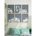 Ver imagem 1 de Kit 6 Quadros Decorativos Infantil Carros Azul e Branco No1